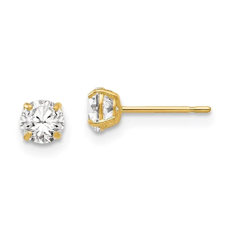 Animal Print Stud Earrings for Fun -14k Yellow Gold Round CZ Stud Earrings (L-4 mm, W-4 mm)