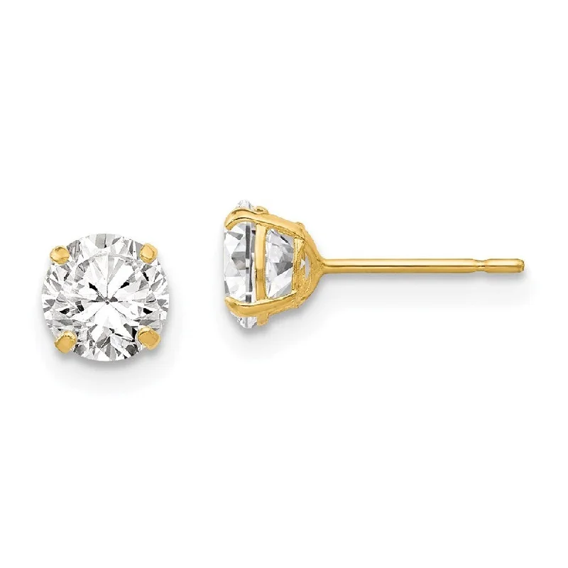 Stud Earrings with Embossed Patterns -14k Yellow Gold Round CZ Stud Earrings (L-5 mm, W-5 mm)