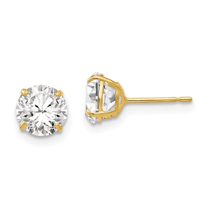 Stud Earrings with Embossed Patterns -14k Yellow Gold Round CZ Stud Earrings (L-6 mm, W-6 mm)