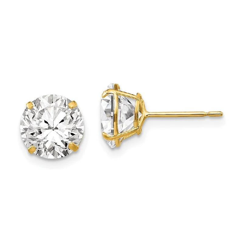 Gothic Stud Earrings with Dark Tone -14k Yellow Gold Round CZ Stud Earrings (L-9 mm, W-9 mm)