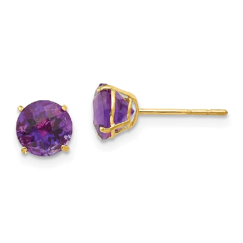 Small Stud Earrings for Delicate -14k Yellow Gold Round Gemstone Stud Earrings (L-6 mm, W-6 mm)