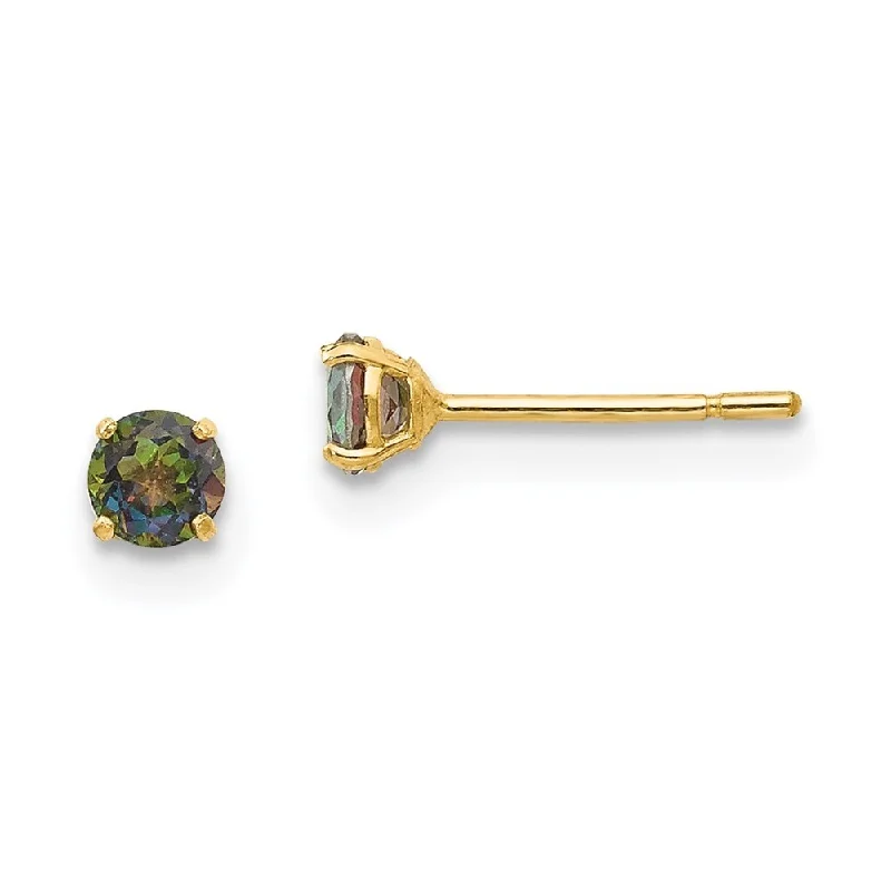 Stud Earrings for Casual Outfit -14k Yellow Gold Round Mystic Gemstone Stud Earrings (L-3 mm, W-3 mm)