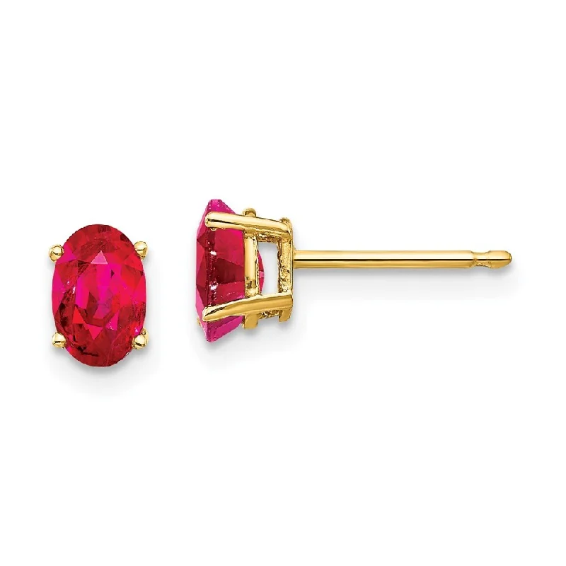 Stud Earrings with Infinity Symbols -14k Yellow Gold Ruby Stud Earrings (L-6 mm, W-4 mm)