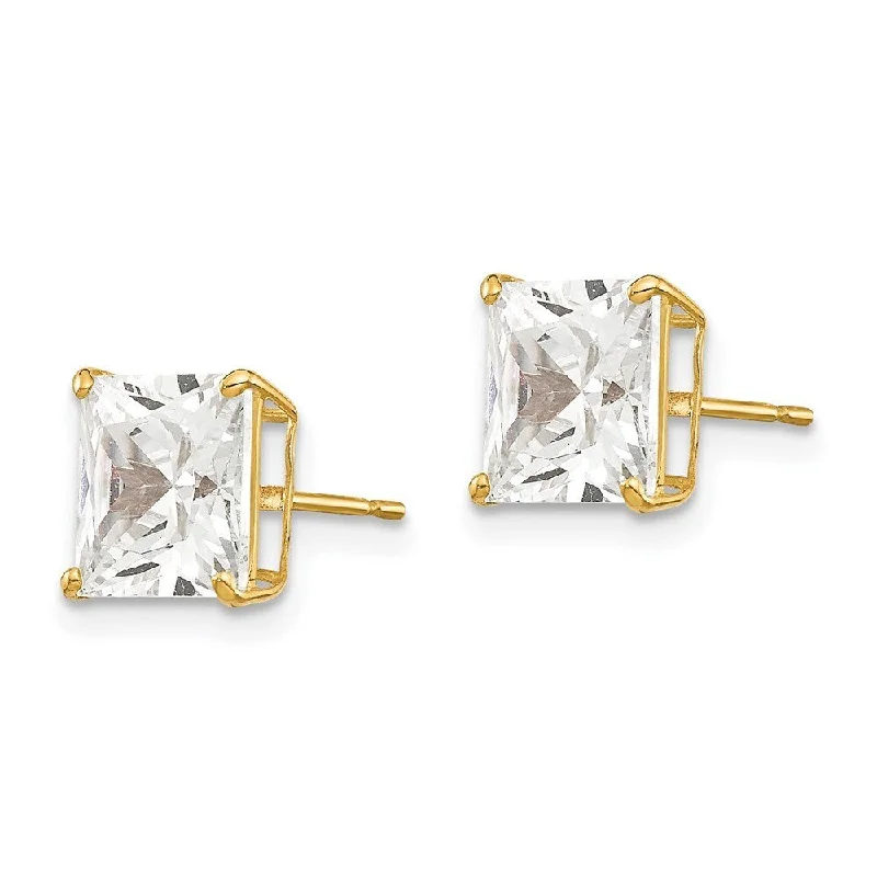 Heart Shaped Stud Earrings for Love -14k Yellow Gold Square CZ Stud Earrings (L-7 mm, W-8 mm)