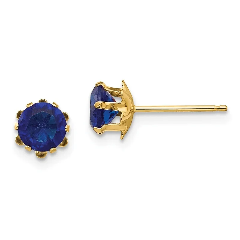 Stud Earrings with Keyhole Designs -14k Yellow Gold Synthetic Blue CZ Stud Earrings (L-5 mm, W-5 mm)