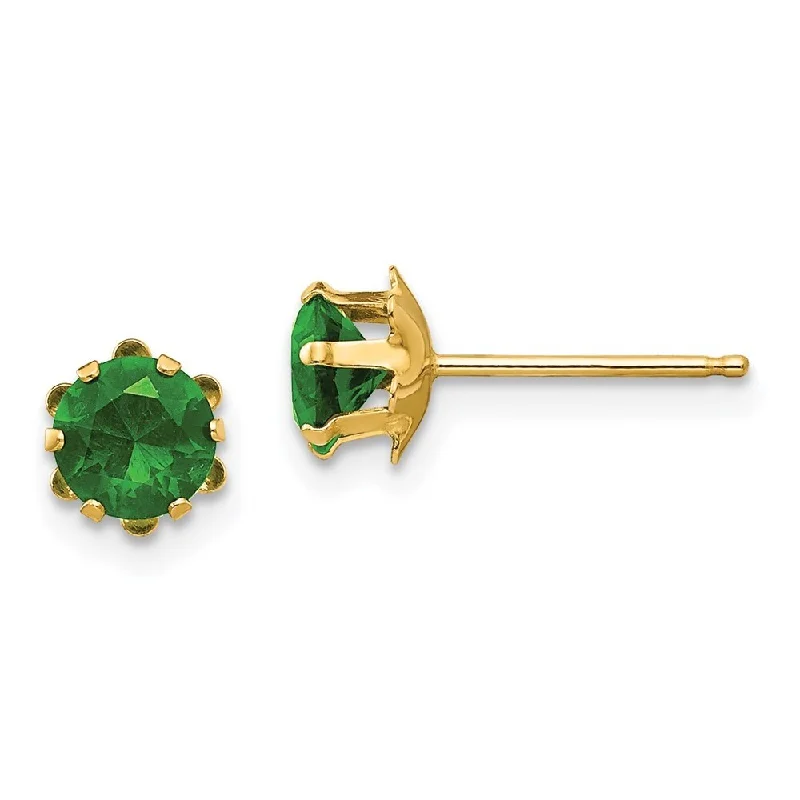 Stud Earrings for Mother's Day -14k Yellow Gold Synthetic Green CZ Stud Earrings (L-5 mm, W-5 mm)