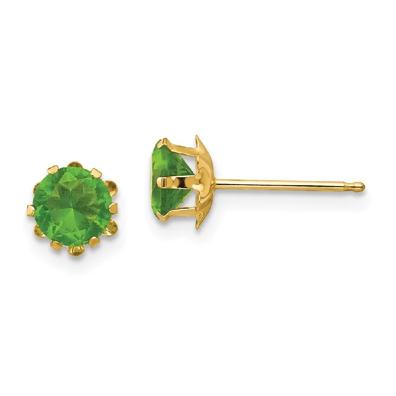 Stud Earrings with Textured Surface -14k Yellow Gold Synthetic Green CZ Stud Earrings (L-5 mm, W-5 mm)