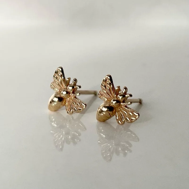 Screw Back Stud Earrings for Security -14KY Gold Honey Bee Stud Earrings