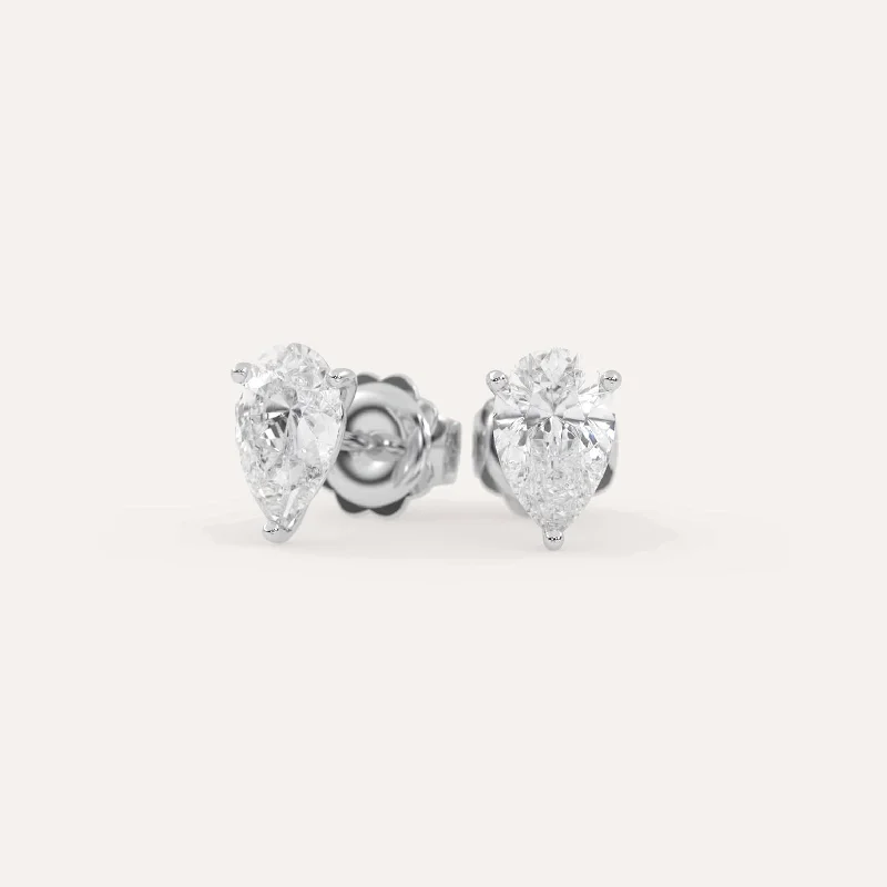 Stud Earrings for Formal Attire -2 carat Pear Diamond Stud Earrings LAB