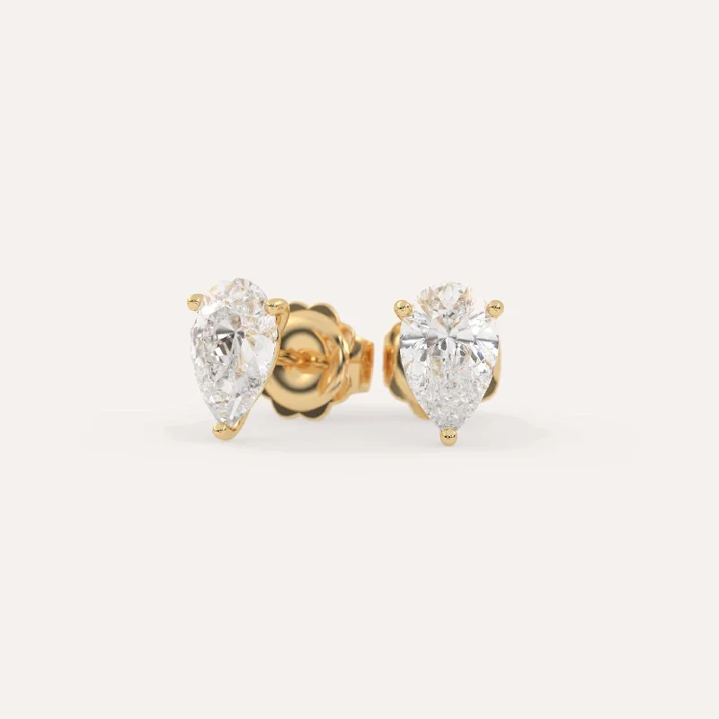 Waterproof Stud Earrings for Outdoor -2 carat Pear Diamond Stud Earrings LAB