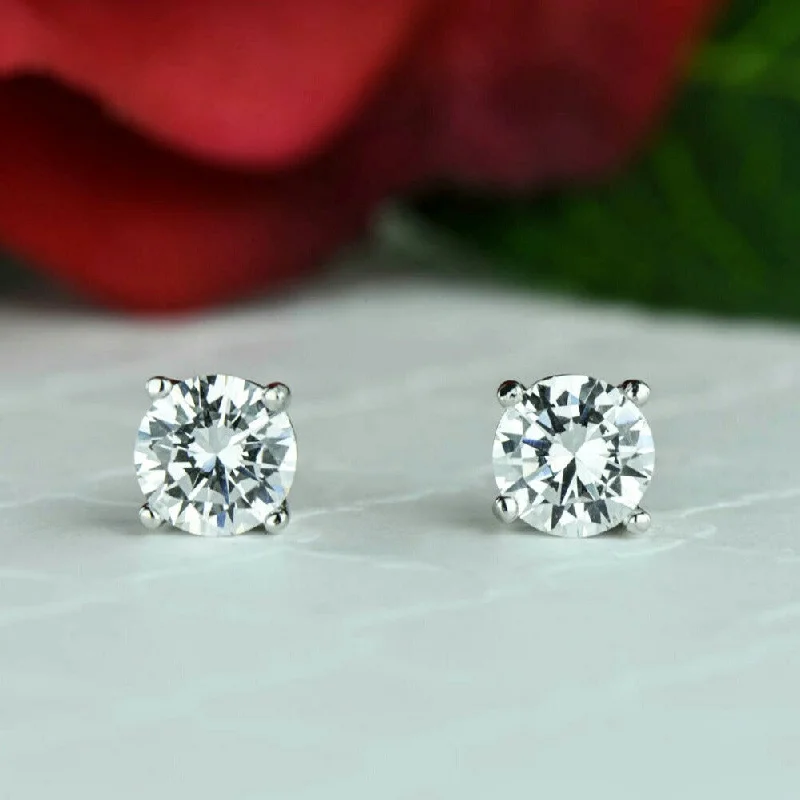 Triple Stud Earrings for Layered -2 ctw 4 Prong Stud Earrings - 10k Solid White Gold