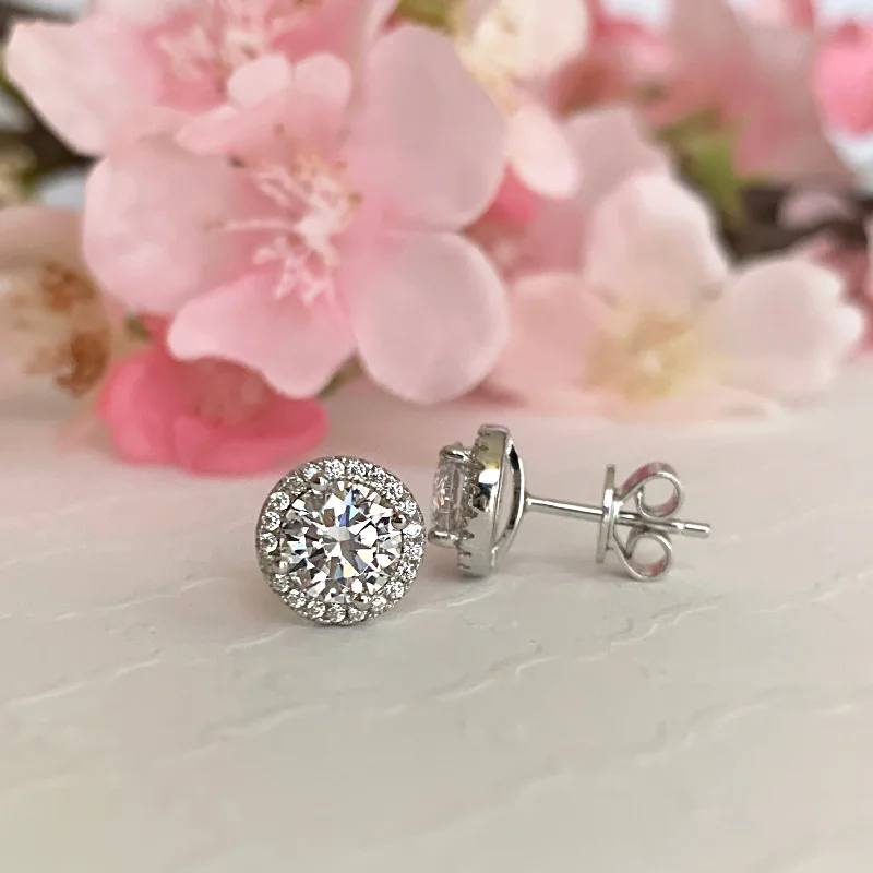 Stud Earrings for Graduation Day -2 ctw Round Halo Stud Earrings