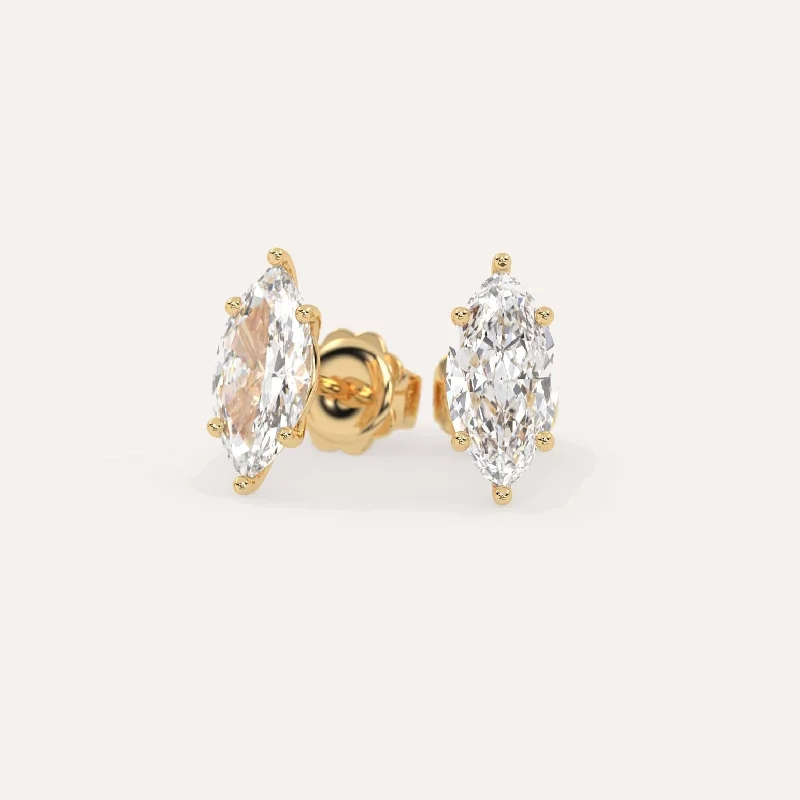 Multi Stud Earrings with Chains -3 carat Marquise Diamond Stud Earrings LAB