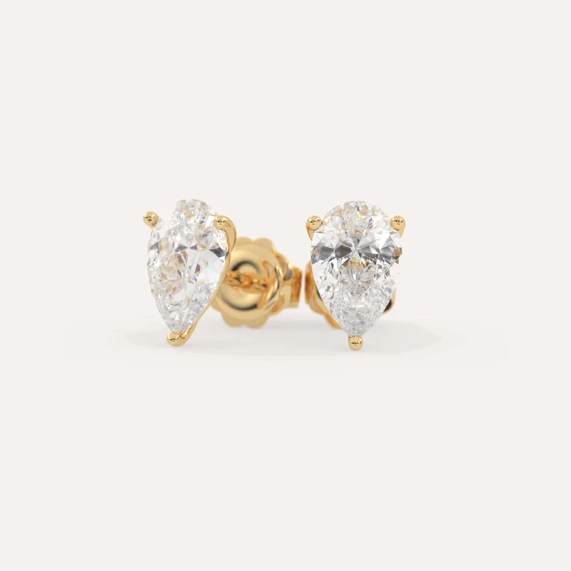 Heavy Duty Stud Earrings for Durability -4 carat Pear Diamond Stud Earrings LAB