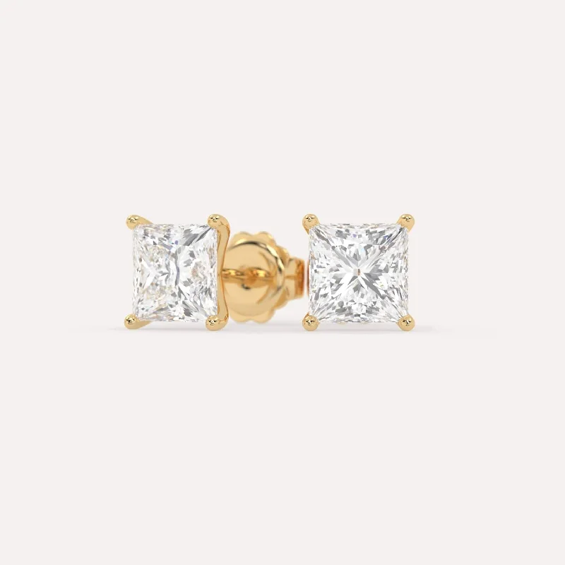 Push Back Stud Earrings for Convenience -4 carat Princess Diamond Stud Earrings LAB