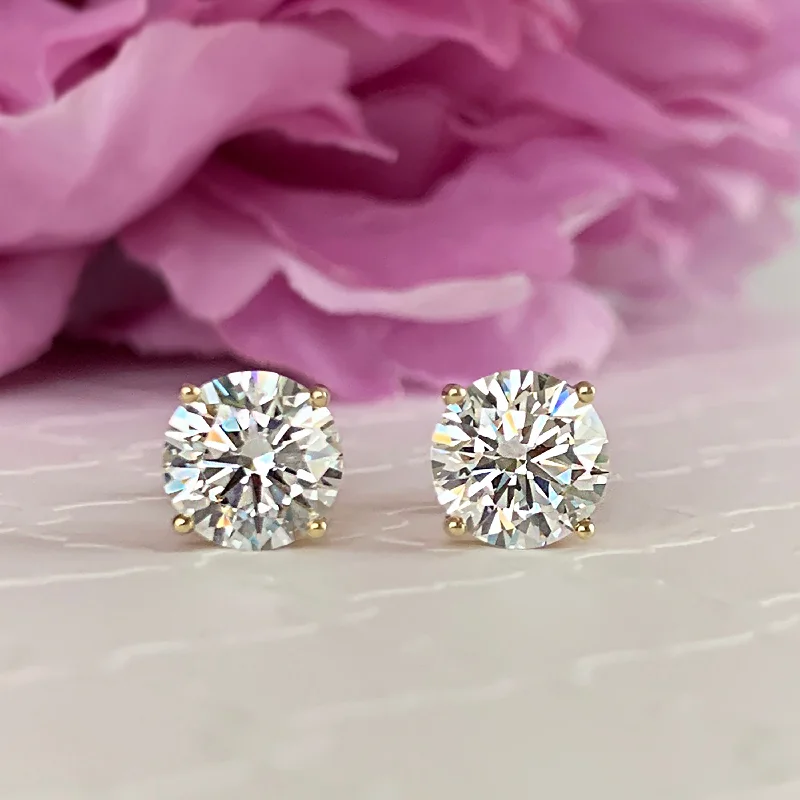 Stud Earrings with Filigree -4 ctw 4 Prong Stud Earrings - 10k Solid Yellow Gold