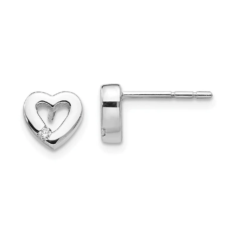 Stud Earrings for Prom Night -925 Sterling Silver 0.04ct Diamond Heart Stud Earrings (L-7 mm, W-8 mm)