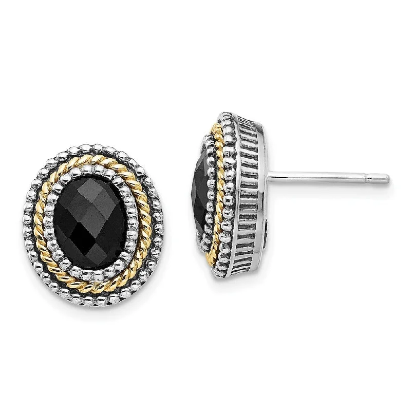 Lead Free Stud Earrings for Health -925 Sterling Silver Black Onyx Stud Earrings (L-15 mm, W-12 mm)