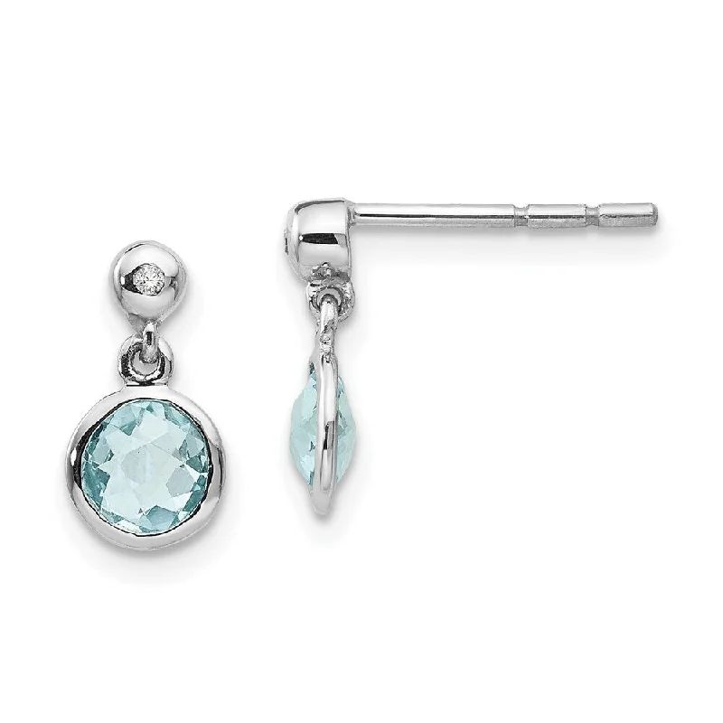 Floral Stud Earrings with Petals -925 Sterling Silver Blue Gemstone And Diamond Stud Earrings (L-11 mm, W-6 mm)