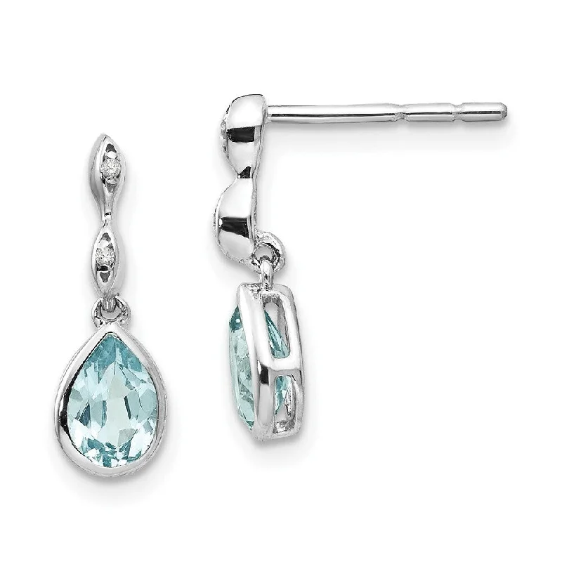 Stud Earrings with Leaf Motifs -925 Sterling Silver Blue Gemstone and Diamond Stud Earrings (L-16 mm, W-6 mm)