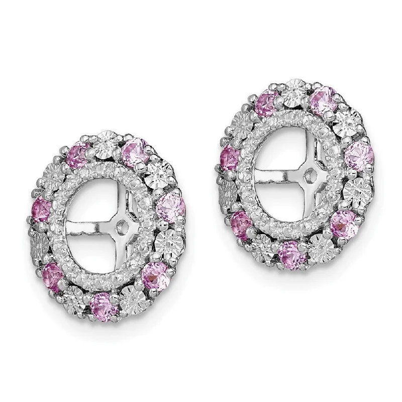 Stud Earrings for School Uniform -925 Sterling Silver Created Pink Gemstone Jacket Stud Earrings (L-13 mm, W-13 mm)