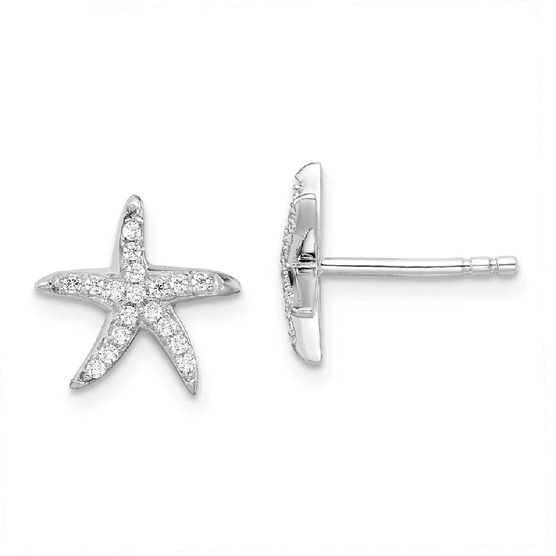 Stud Earrings for Beach Outfit -925 Sterling Silver Cubic Zirconia Brilliant Embers Starfish Stud Earrings