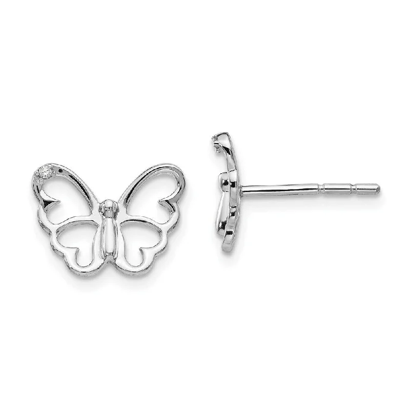 Small Stud Earrings for Delicate -925 Sterling Silver Diamond Butterfly Stud Earrings (L-10 mm, W-13 mm)