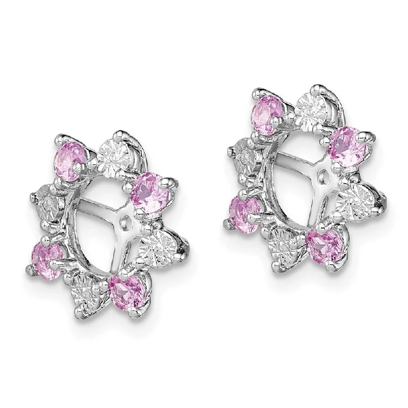 Nickel Free Stud Earrings for Safety -925 Sterling Silver Diamond Created Pink Gemstone Jacket Stud Earrings (L-13 mm, W-13 mm)