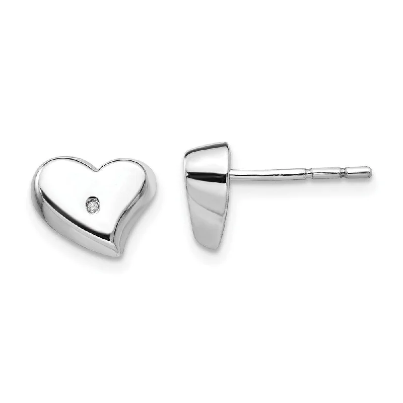 Stud Earrings for Formal Attire -925 Sterling Silver Diamond Heart Stud Earrings (L-10 mm, W-10 mm)