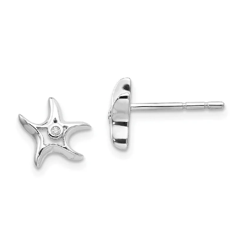 Stud Earrings with Animal Motifs -925 Sterling Silver Diamond Starfish Stud Earrings (L-8 mm, W-9 mm)