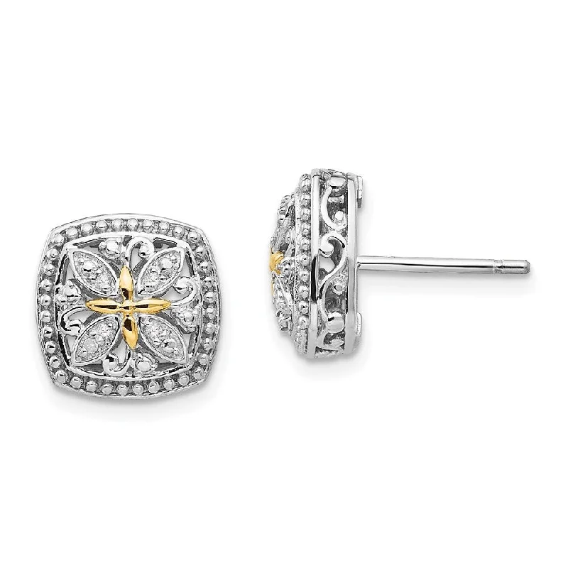 Stud Earrings with Polished Shine -925 Sterling Silver Diamond Stud Earrings (L-12 mm, W-12 mm)