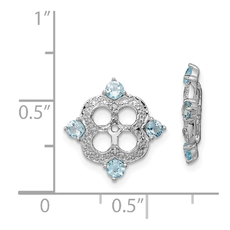 Ethnic Stud Earrings with Tribal Design -925 Sterling Silver Diamond Swiss Blue Topaz Jacket Stud Earrings (L-11 mm, W-11 mm)