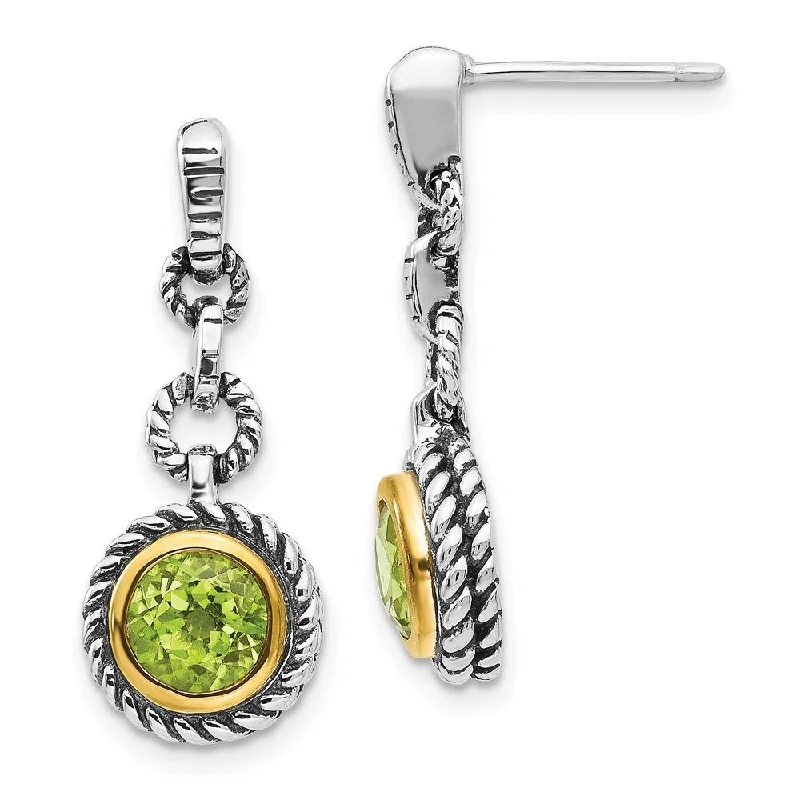 Heavy Duty Stud Earrings for Durability -925 Sterling Silver Gold-tone Flash Gold- Plated Peridot Stud Earrings (L-23 mm, W-10 mm)