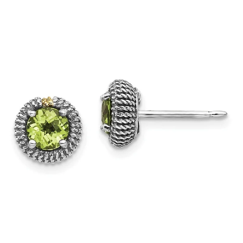 Bohemian Stud Earrings with Tassels -925 Sterling Silver Peridot Stud Earrings (L-13 mm, W-7 mm)