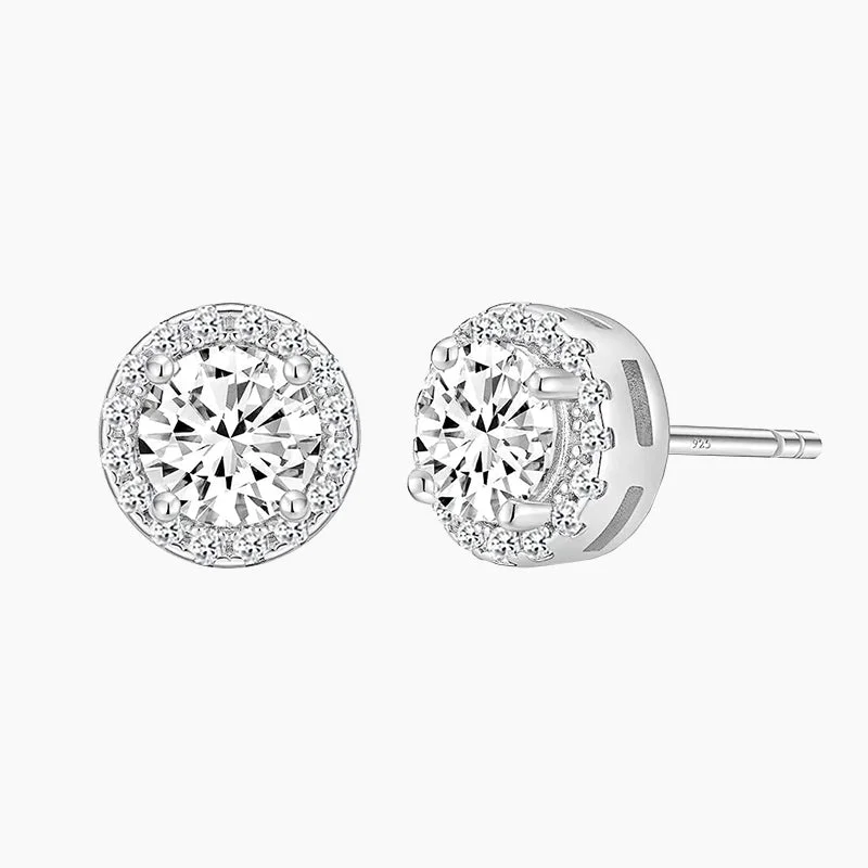 Crystal Stud Earrings for Sparkle -925 Sterling Silver Round Cut Solitaire Stud Earrings