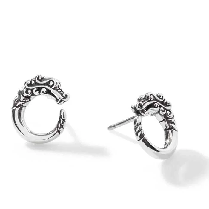 Stud Earrings with Etching -John Hardy Legends Naga Round Stud Earrings in Sterling Silver