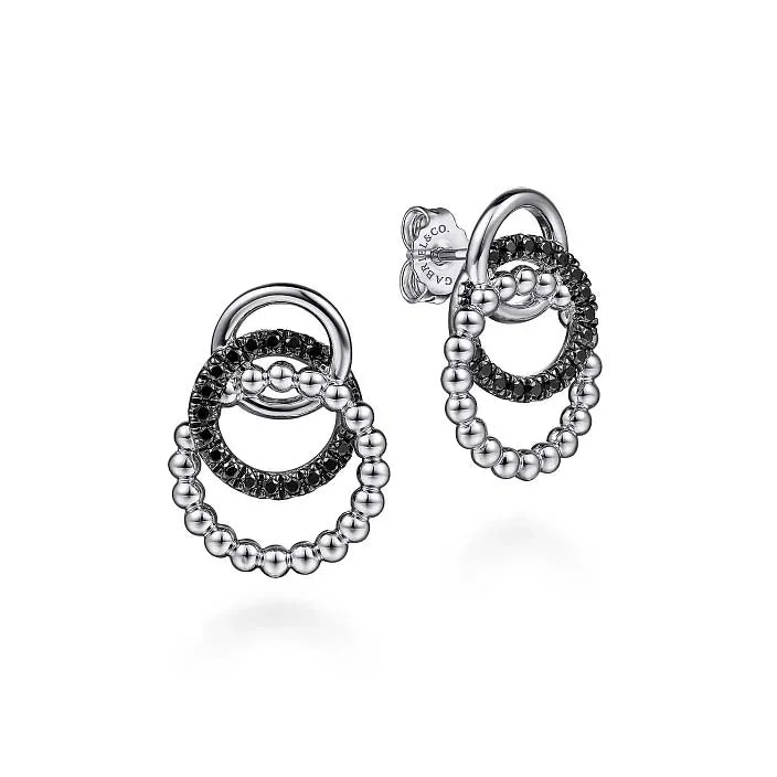 Stud Earrings with Hammered Finish -Gabriel & Co. Black Spinel Bujukan Link Stud Earrings in Sterling Silver