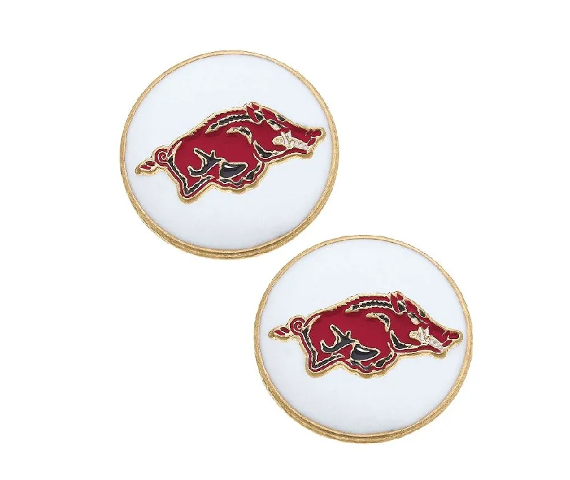 Square Stud Earrings for Modern -Arkansas Razorbacks Enamel Disc Stud Earrings