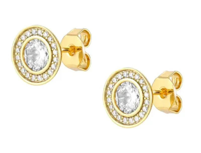 Stud Earrings for Mother's Day -Aurea Gold Plated CZ Halo Stud Earrings