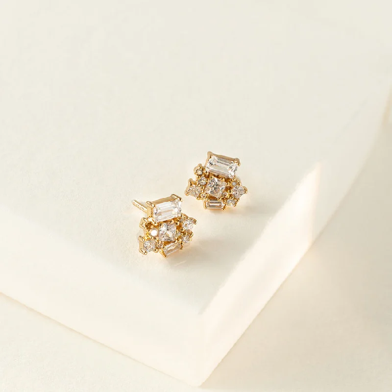 Stud Earrings with Symbolic Elements -Aurora Pave Gold Stud Earrings