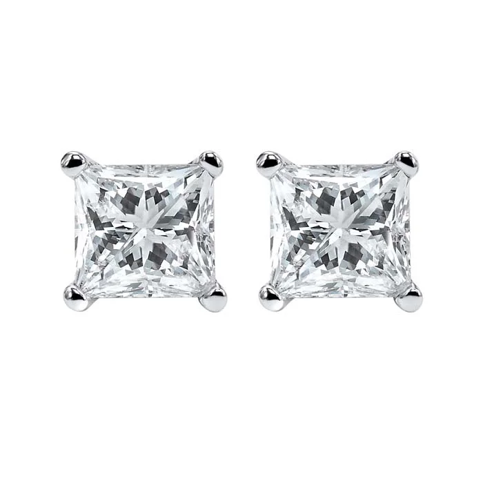 Gold Stud Earrings for Women -Mountz Collection .41CTW Princess Cut Stud Earrings in 14K White Gold