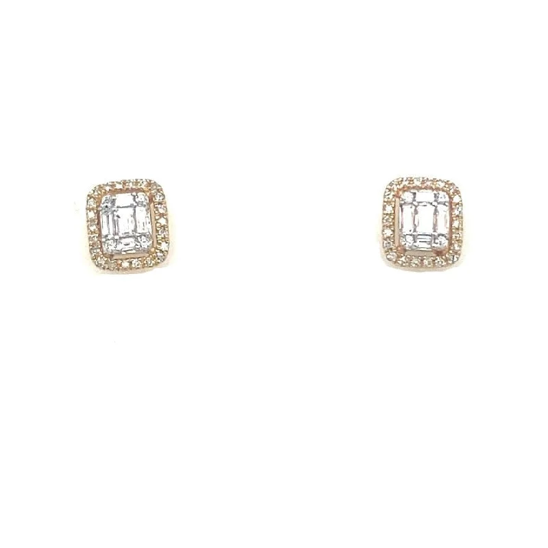 Stud Earrings for Gym Workout -Baguette and Round Diamond Stud Earrings