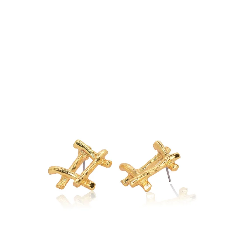 Gold Stud Earrings for Women -Basketweave Stud Earrings