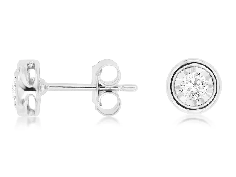 Stud Earrings with Floral Motifs -Bezel Set Diamond Stud Earrings