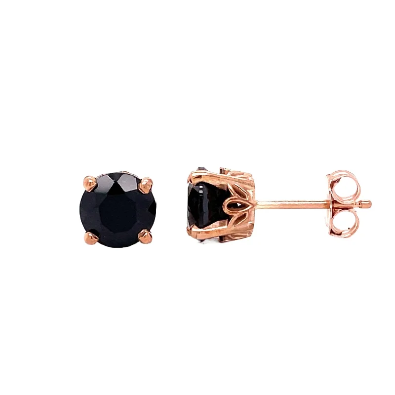 Stud Earrings for Everyday Glamour -Black Spinel Stud Earrings in 14K Gold Jet Black Spinel Earrings in Filigree Settings