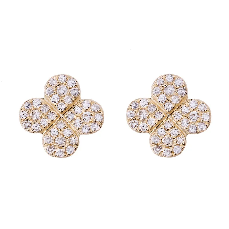 Multi Stud Earrings with Chains -Bloom Pave Diamond Stud Earrings