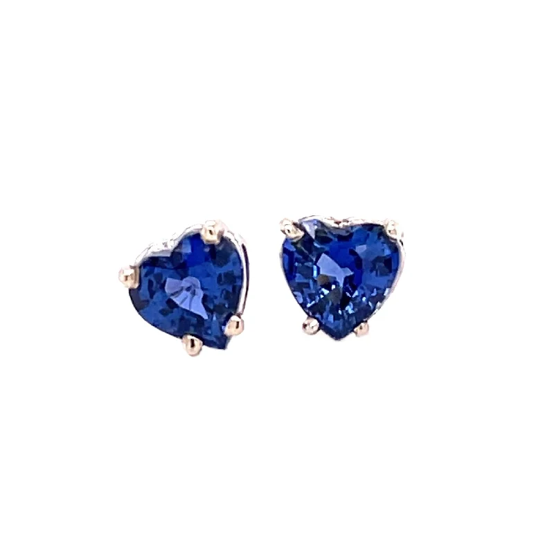 Stud Earrings for School Uniform -Blue Sapphire Heart Earrings Natural Ceylon Blue Sapphire Stud Earrings