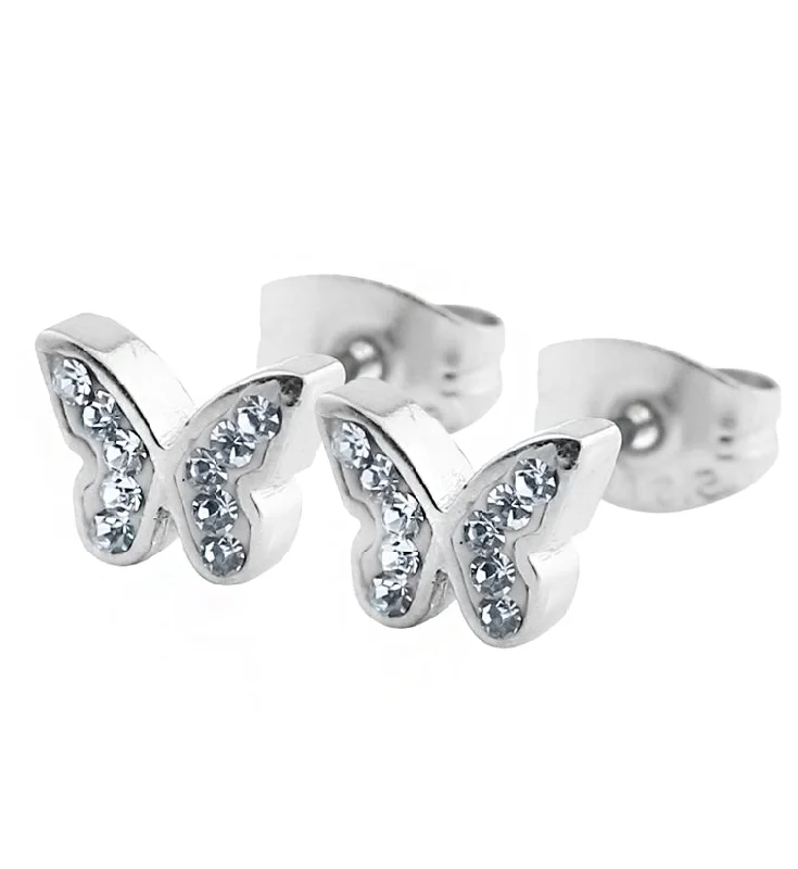 Contemporary Stud Earrings for Fashion -Butterfly Clear CZ Stainless Steel Stud Earrings