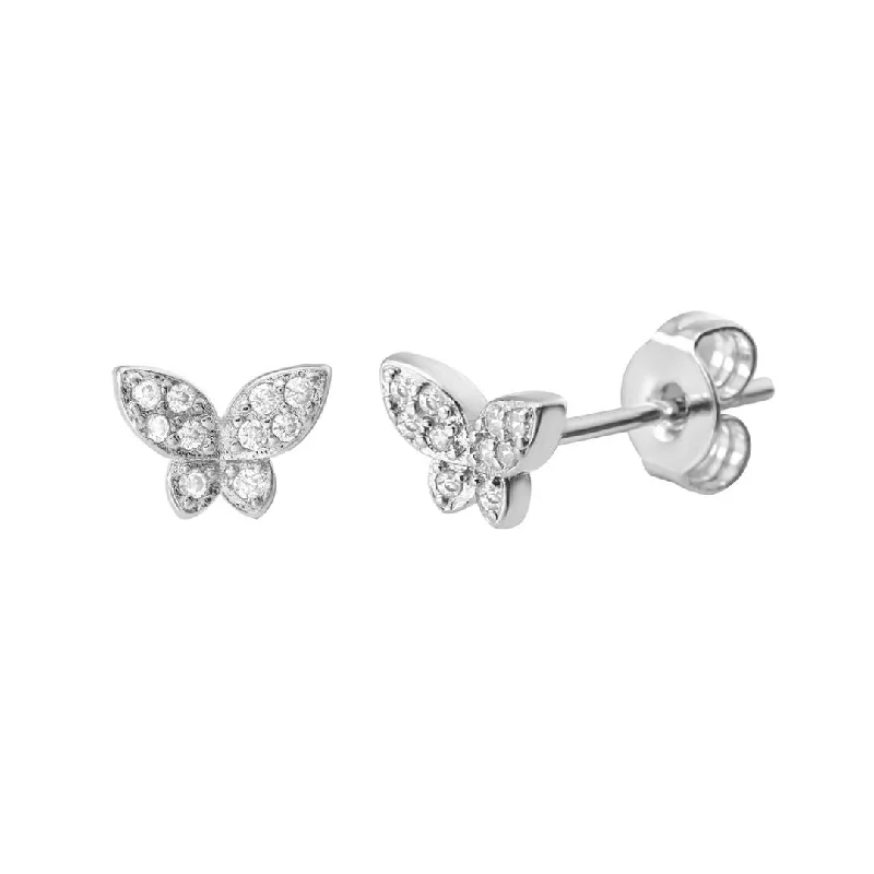 Triple Stud Earrings for Layered -Rhodium Plated Butterfly Stud Earrings