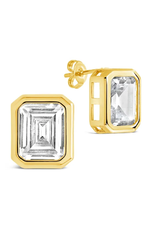 Stud Earrings with Etching -Camille Bezel CZ Statement Stud Earrings